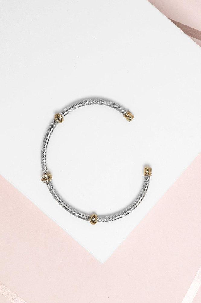 Gold Details Twisted Silver Cuff Bracelet-SinglePrice
