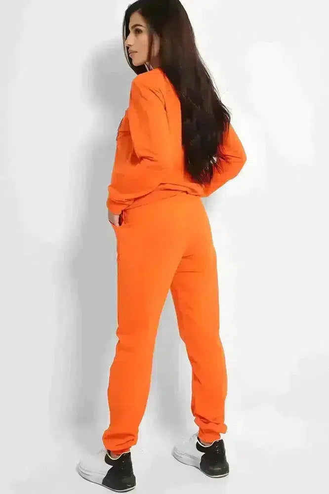 Orange Sequin Bite My Lip Front 2 Piece Tracksuit-SinglePrice