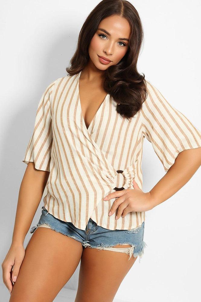 Strippy Linen Fixed Wrapped Blouse-SinglePrice