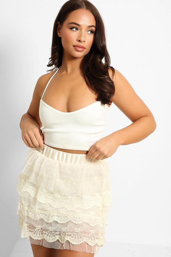 Layered Scallop Lace Mini Skirt-SinglePrice