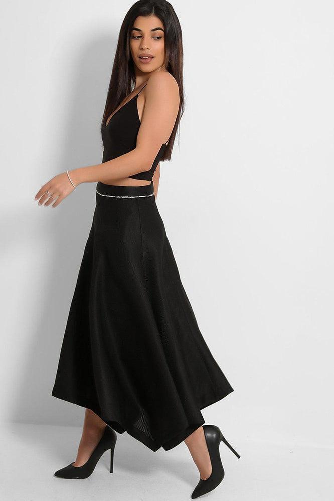 Black Textured Handkerchief A-Line Skirt-SinglePrice
