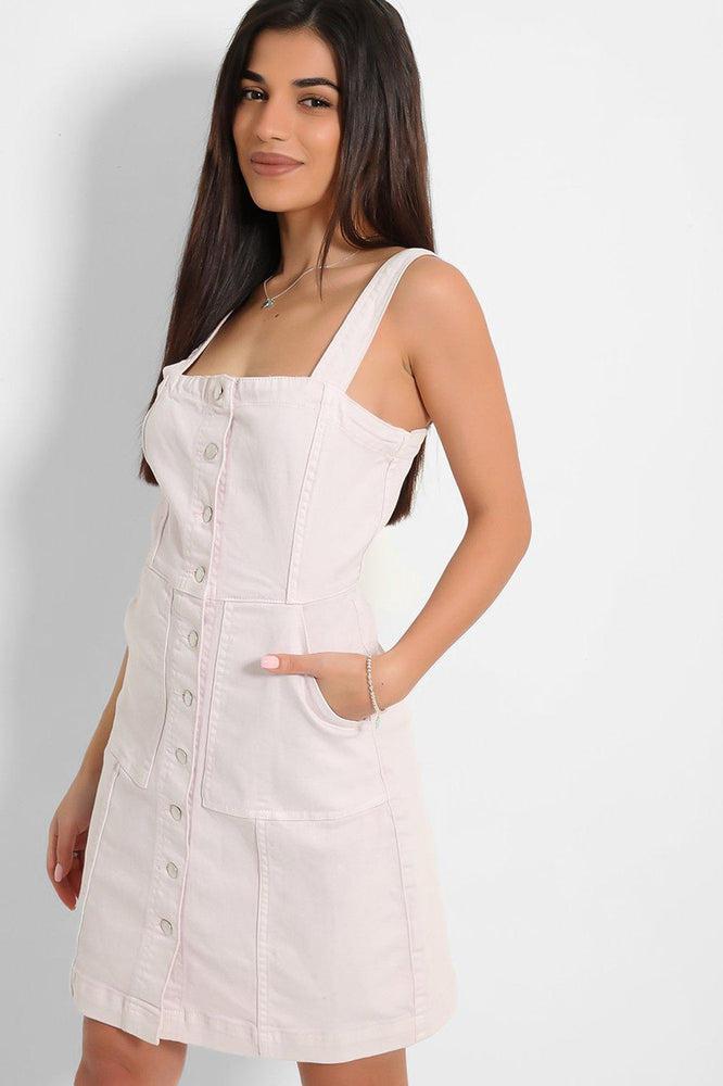 Light Lilac Buttons Front Cami Denim Dress-SinglePrice