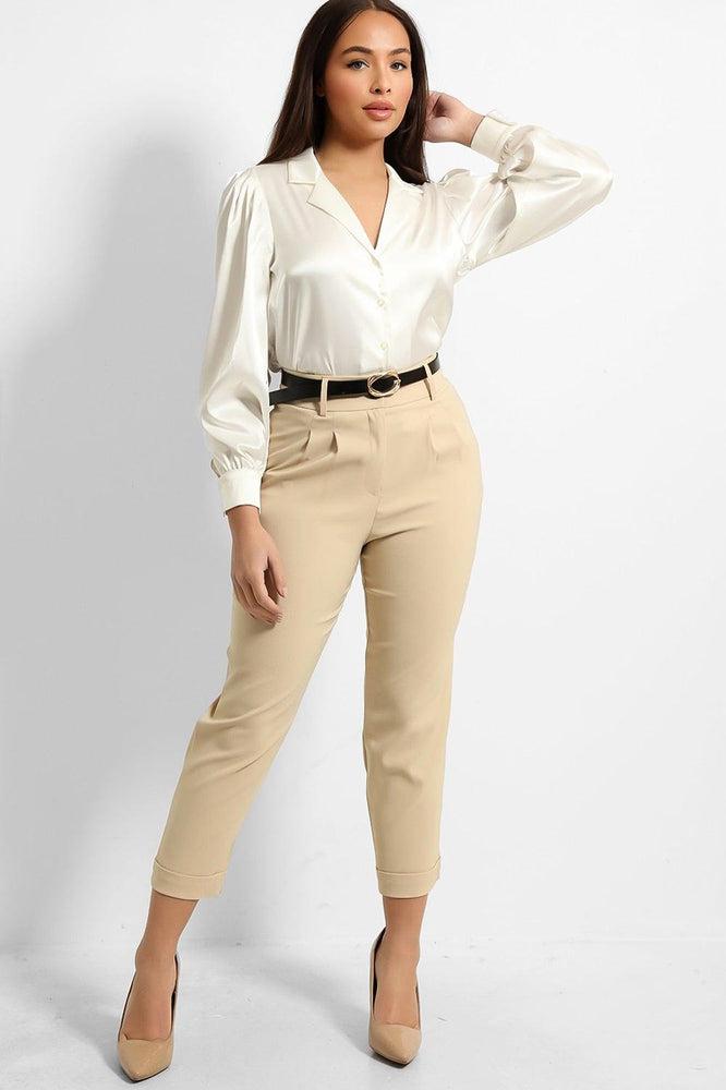 Stone Cropped Belted Trousers-SinglePrice