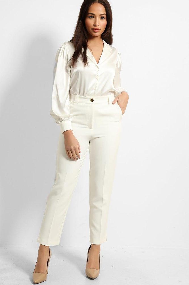 Off White Smart Peg Leg Trousers-SinglePrice