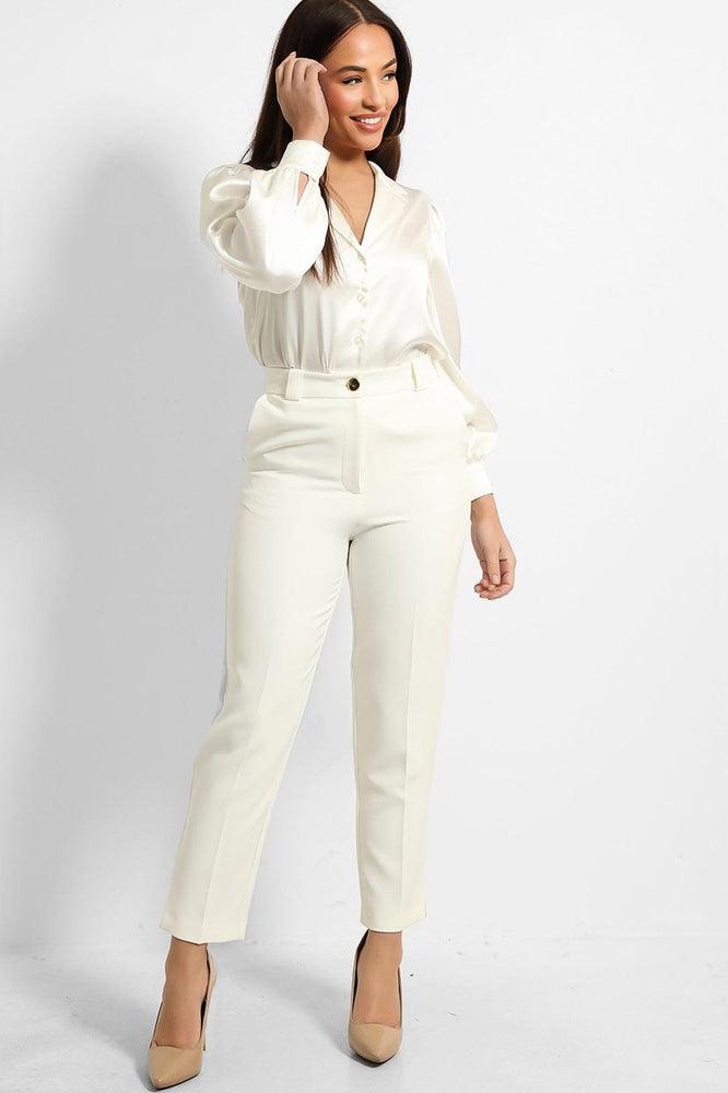 Off White Smart Peg Leg Trousers-SinglePrice