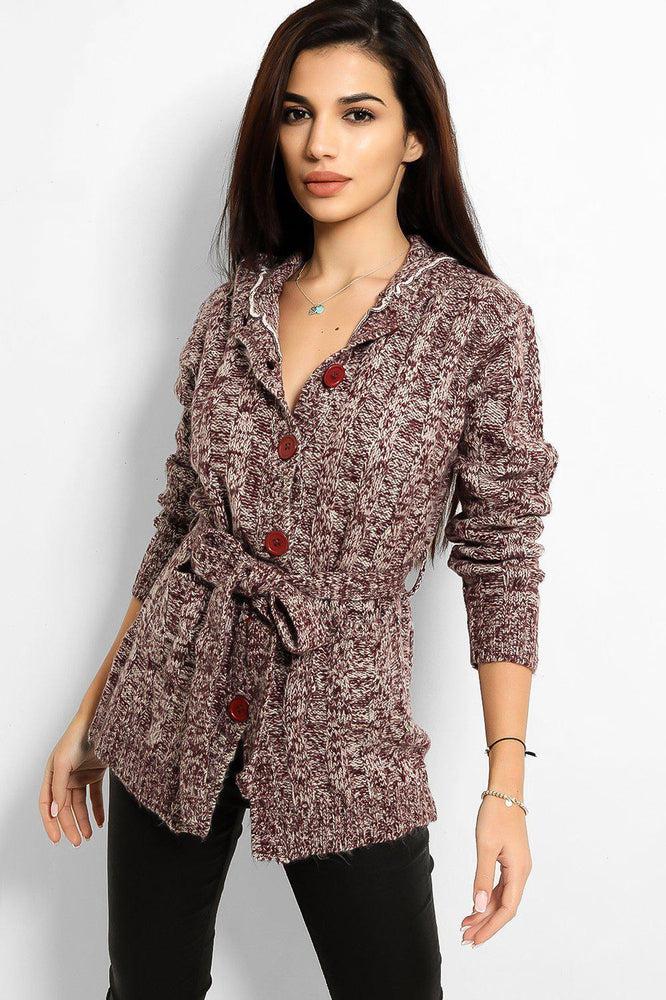 Purple Speckled Knit Hooded Cardigan-SinglePrice