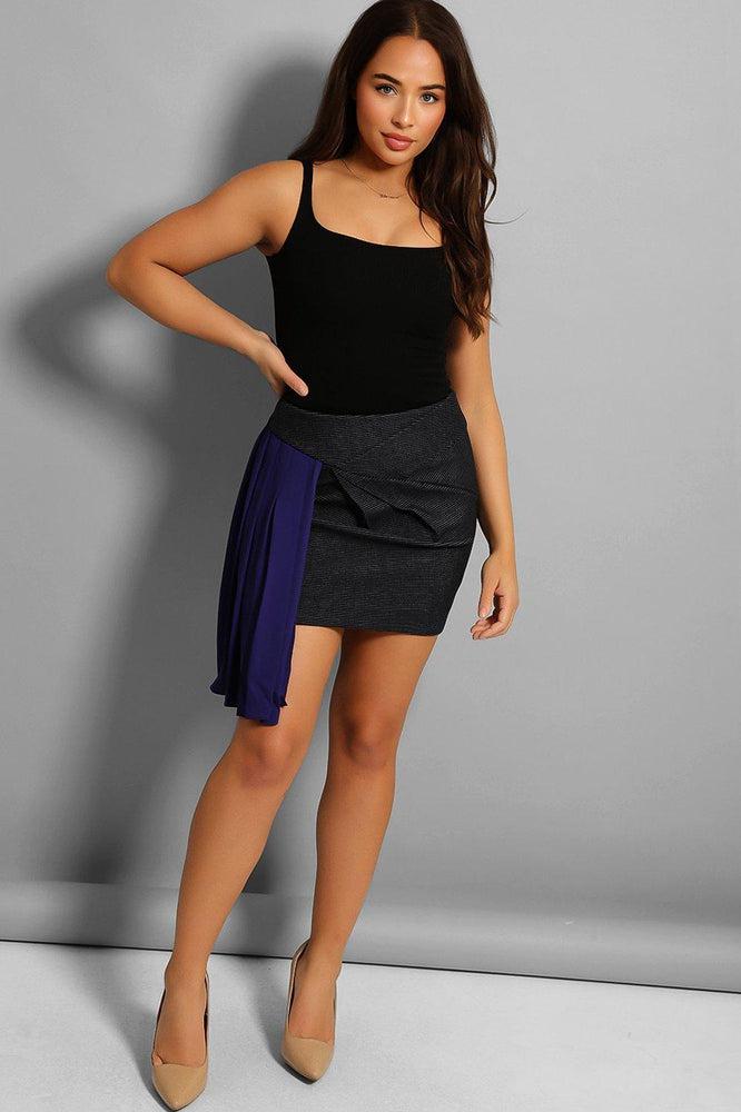 Purple Black Pleated Chiffon Side Smart Skirt-SinglePrice