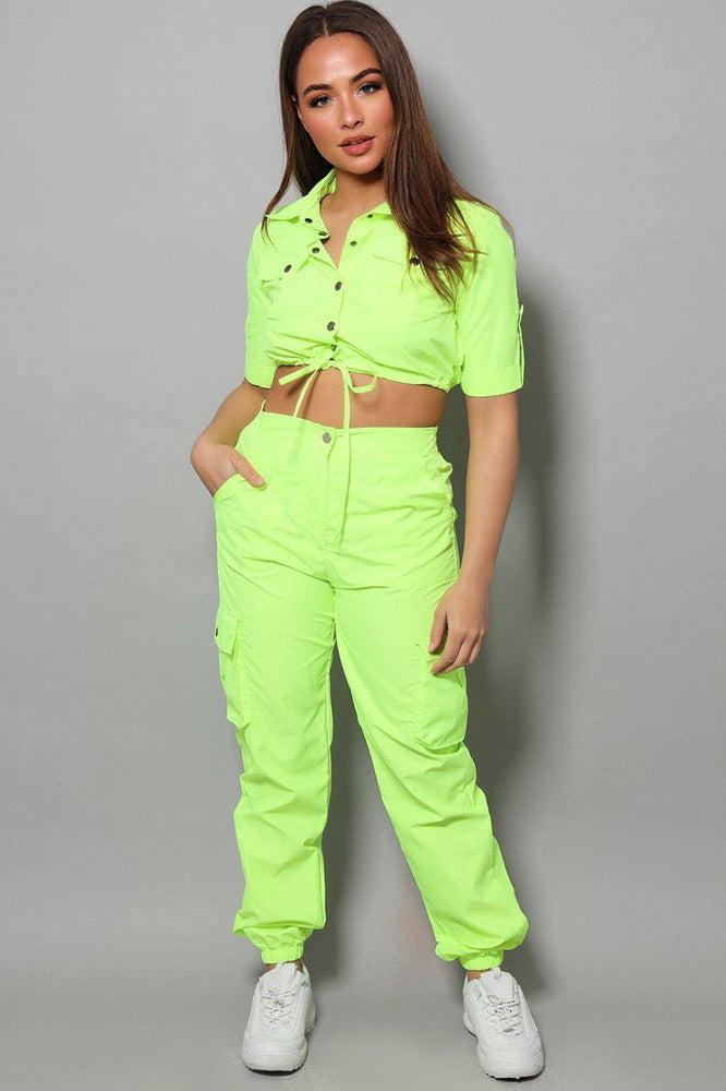Neon Green Parachute Fabric Utility Cargo Set-SinglePrice