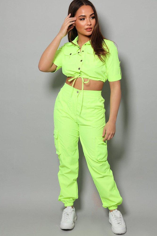 Neon Green Parachute Fabric Utility Cargo Set-SinglePrice