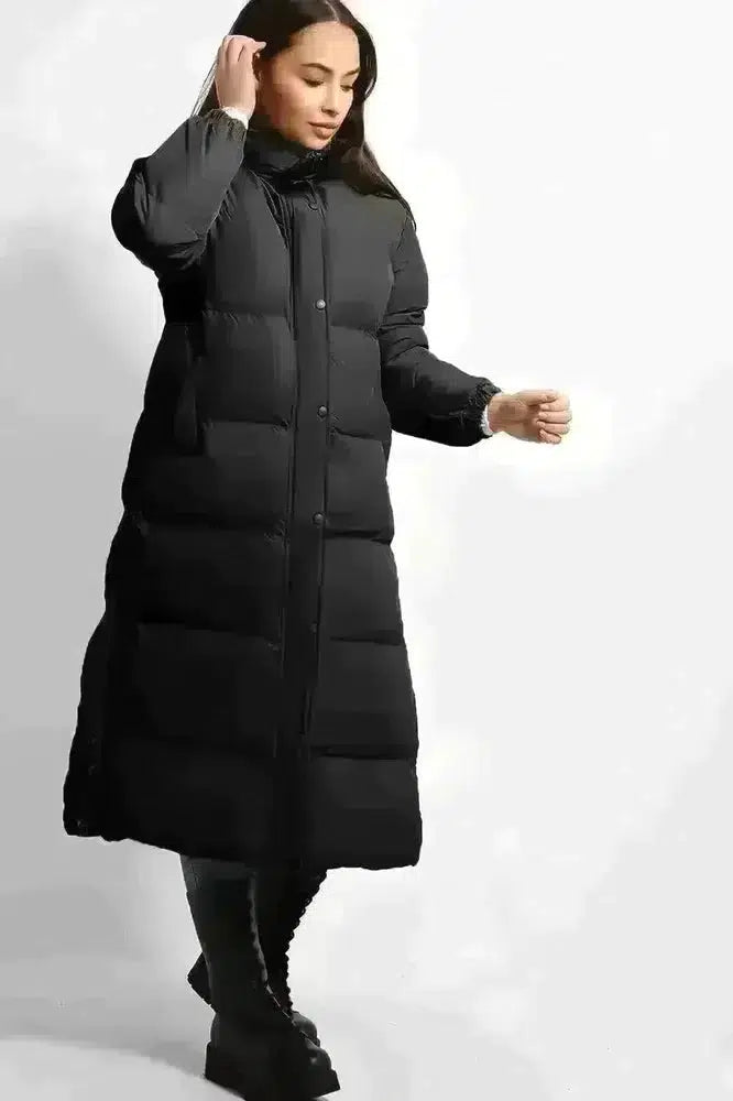 High Neck Quilted Opening Sides Midi Puffer Parker Jacket-SinglePrice