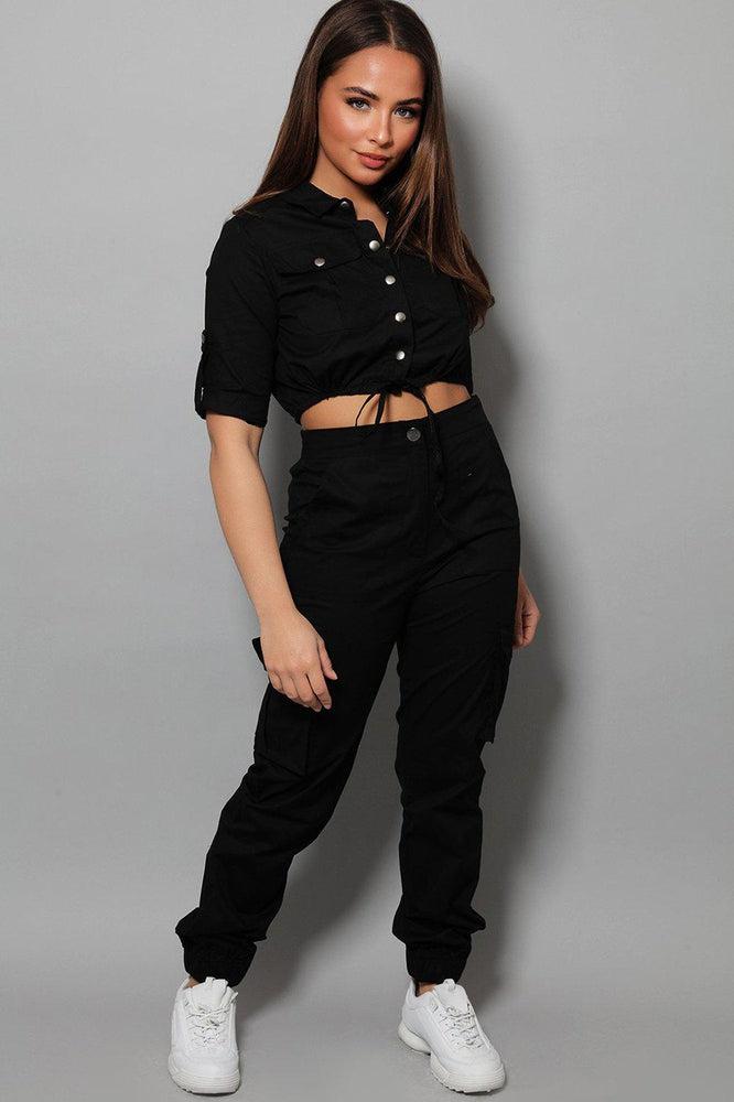 Black Parachute Fabric Utility Cargo Set-SinglePrice