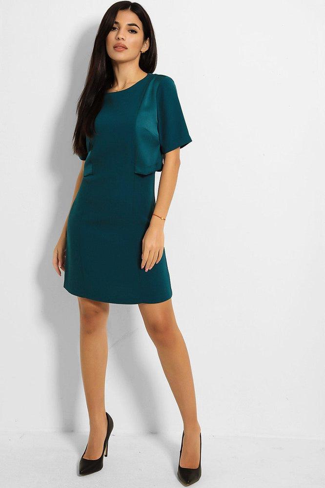 Teal Satin Panels Mini Dress-SinglePrice
