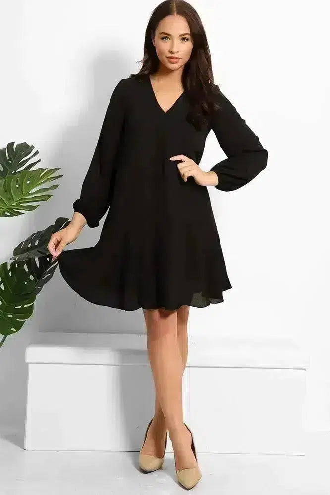V-Neck Frilled Hem Swing Dress-SinglePrice