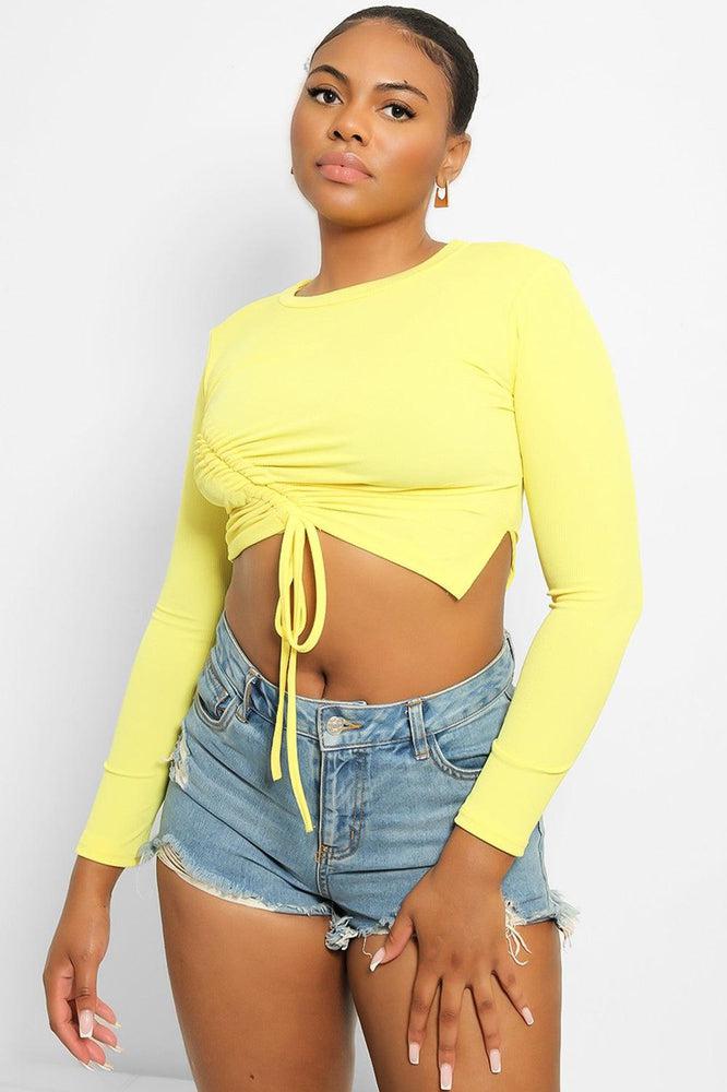 Asymmetric Drawstring Cropped Top-SinglePrice