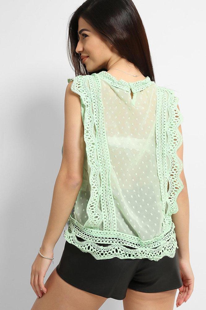 Green Dobby Mesh Crochet Lace Trims Blouse-SinglePrice