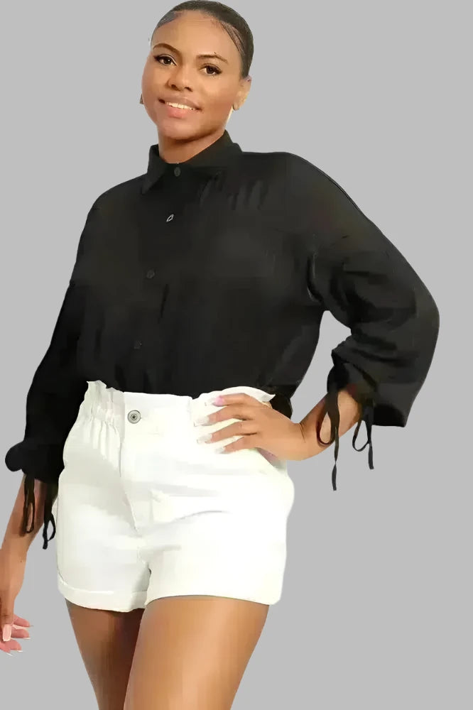 Drawstring Detail To Front And Sleeves Shirt-SinglePrice