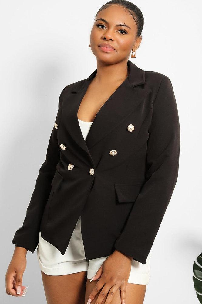 Military Silver Buttons Smart Blazer-SinglePrice