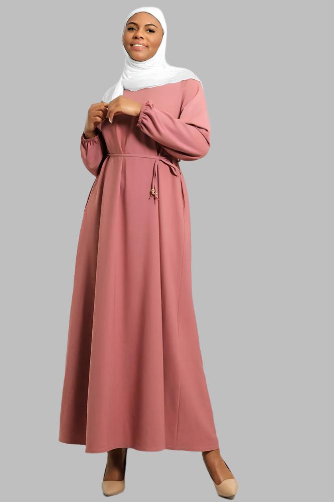 Colour Block Balloon Sleeves Modest Dress-SinglePrice