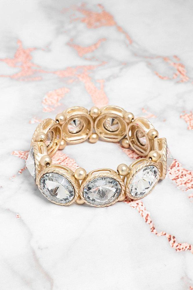 Large Silver Crystals Gold Stretch Bracelet-SinglePrice