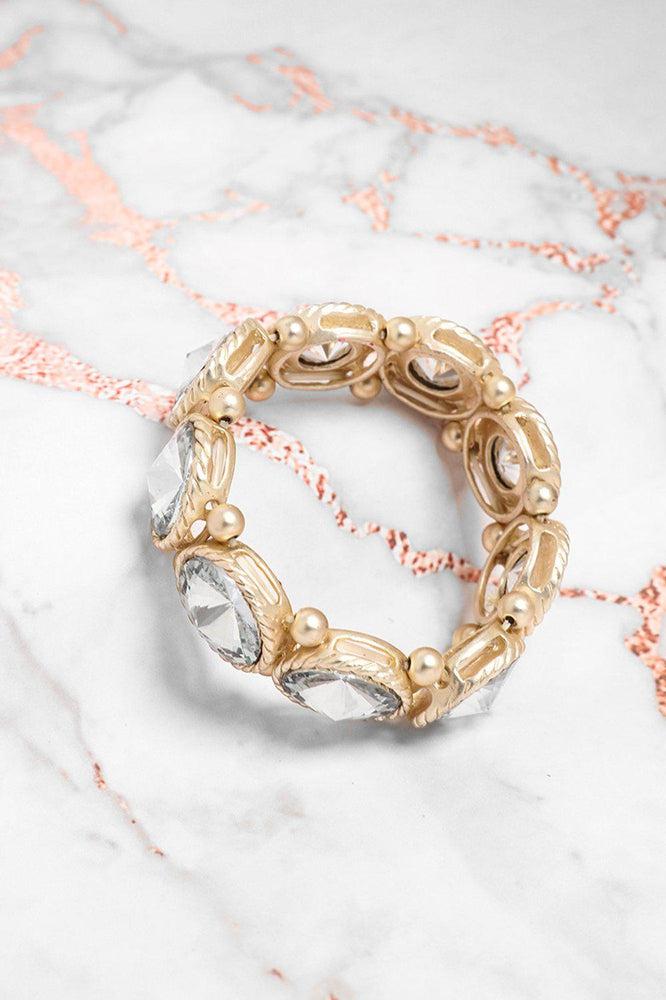 Large Silver Crystals Gold Stretch Bracelet-SinglePrice