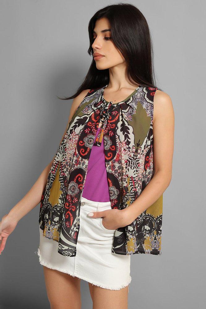 Multicolour Paisley Print 2-in-1 Overlay Top-SinglePrice