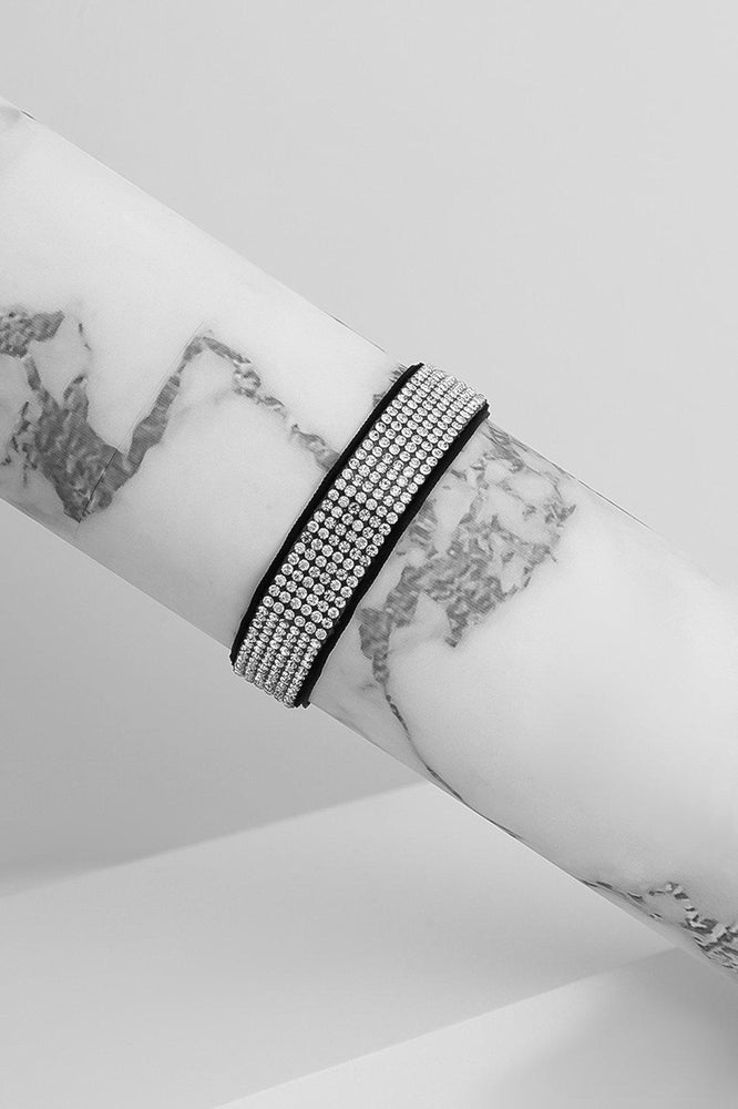 Black Wide Crystal Stripe Velvet Bracelet-SinglePrice