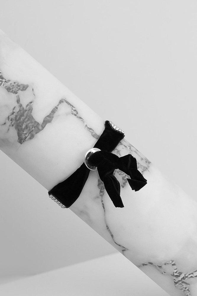 Black Wide Crystal Stripe Velvet Bracelet-SinglePrice