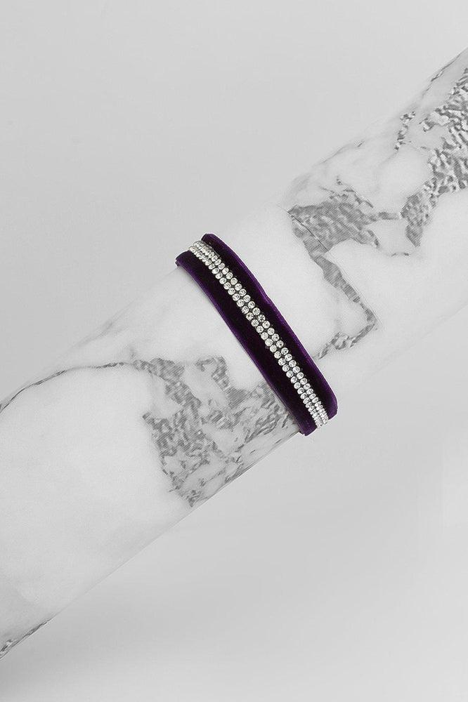 Purple Thin Crystal Stripe Velvet Bracelet-SinglePrice