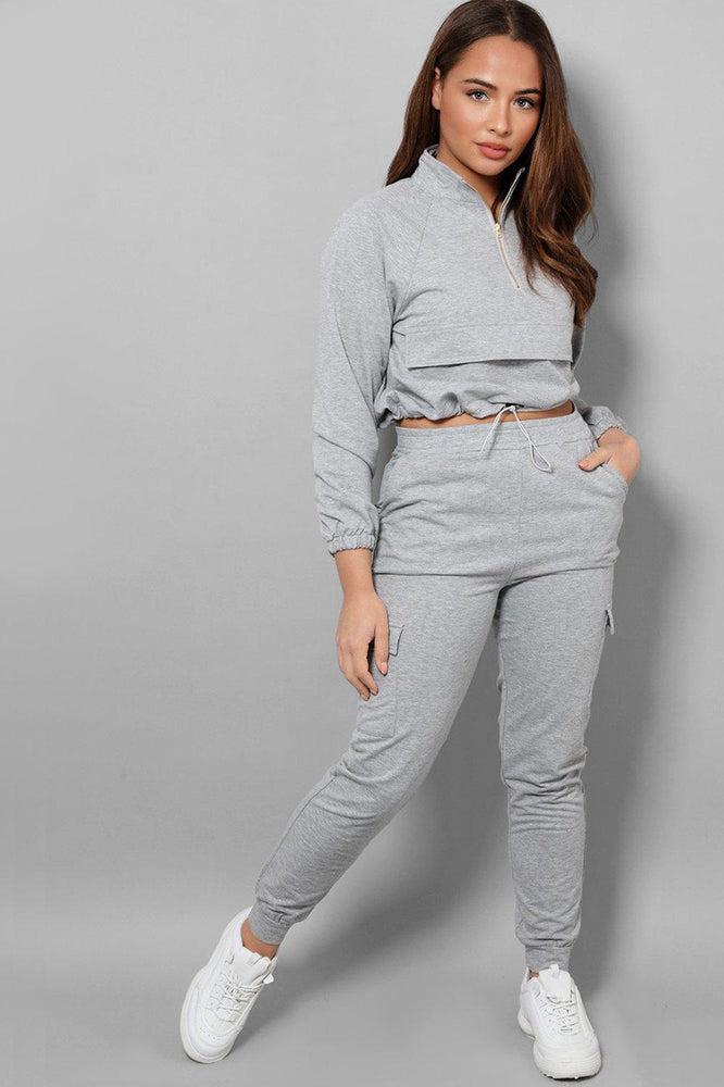Grey Drawstring Top Cargo Two Piece Tracksuit-SinglePrice