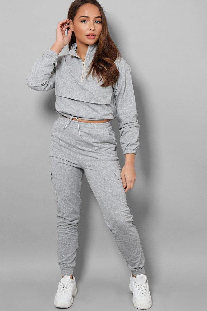 Grey Drawstring Top Cargo Two Piece Tracksuit-SinglePrice