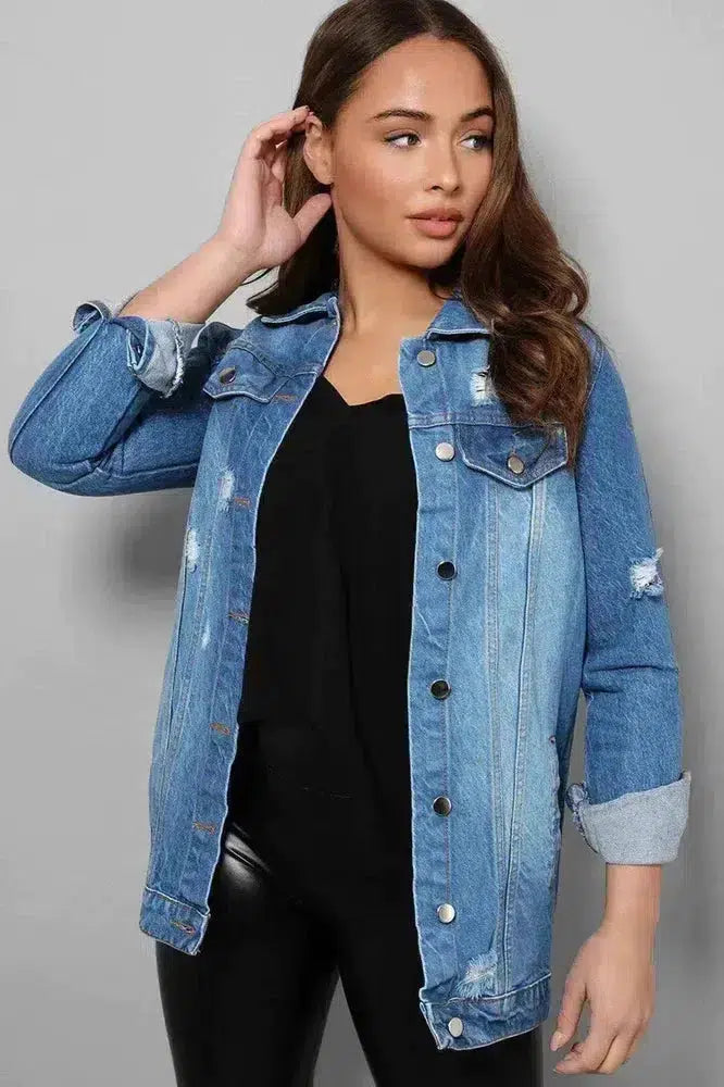 Distressed longline denim sales jacket