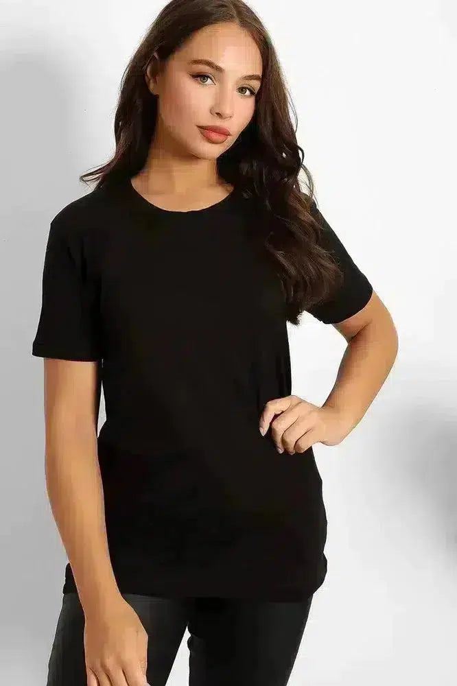 Black 100% Cotton Scoop Neck Tee-SinglePrice