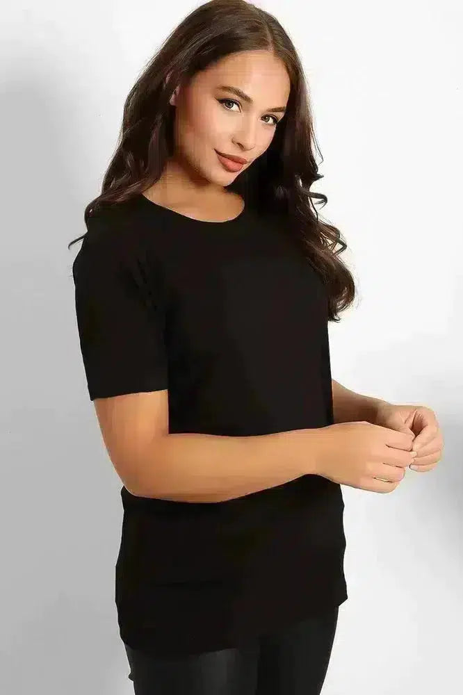 Black 100% Cotton Scoop Neck Tee-SinglePrice