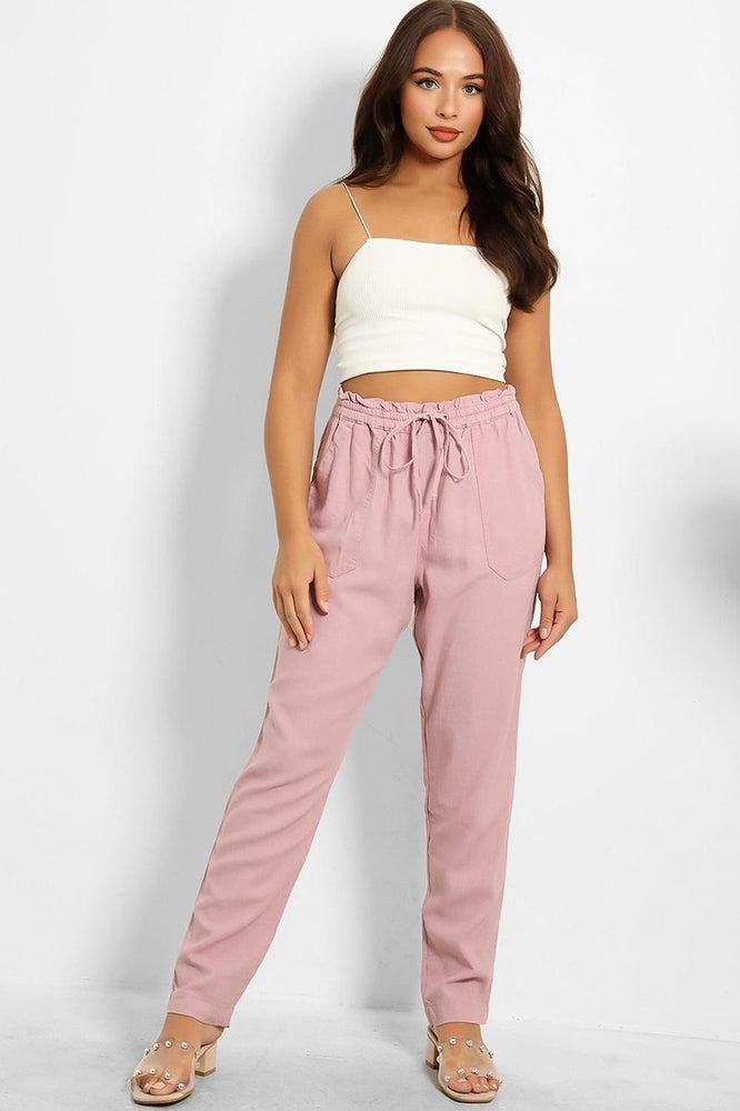 Drawstring Waist Linen Blend Trousers-SinglePrice