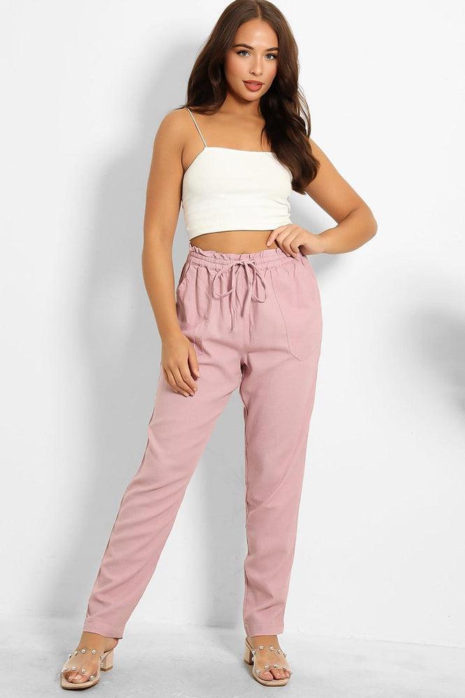 Drawstring Waist Linen Blend Trousers-SinglePrice