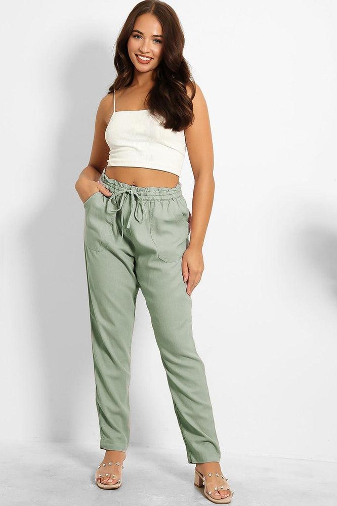 Drawstring Waist Linen Blend Trousers-SinglePrice