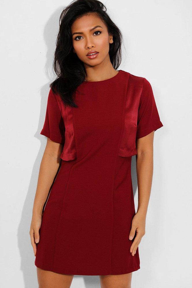 Wine Satin Overlay Mini Dress-SinglePrice