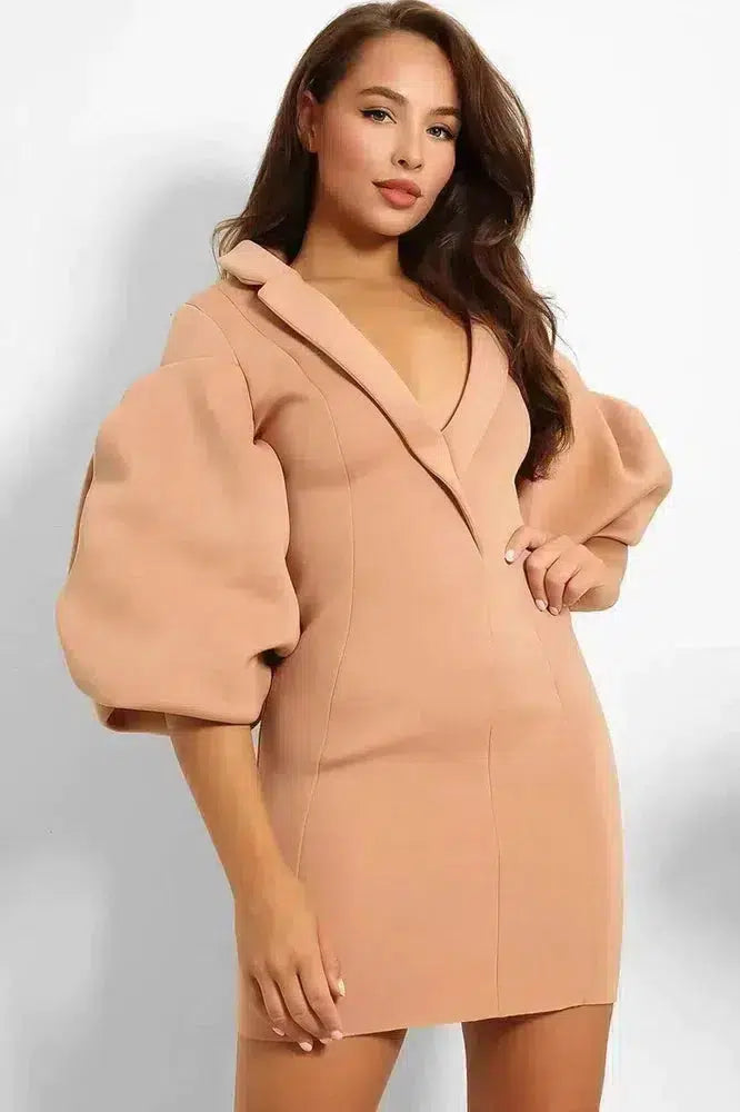 Mauve Open Back Extreme Sleeves Scuba Blazer Dress-SinglePrice