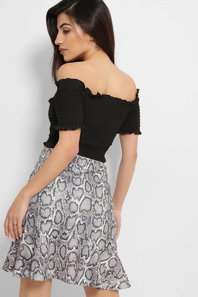 Black White Monochrome Python Print Skirt-SinglePrice