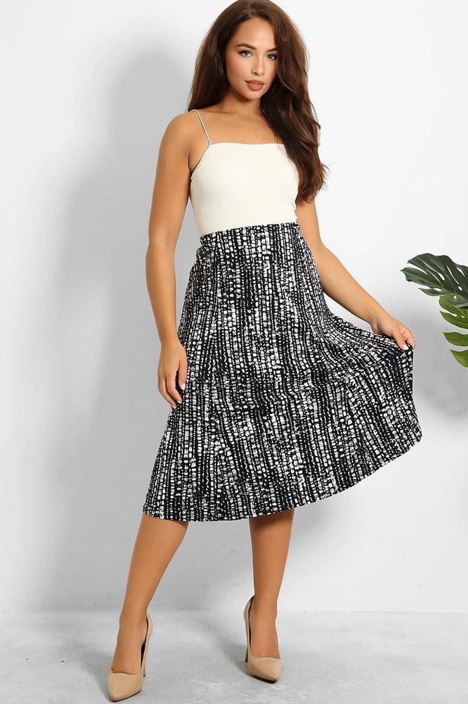 Navy White Peble Print Midi Skirt-SinglePrice