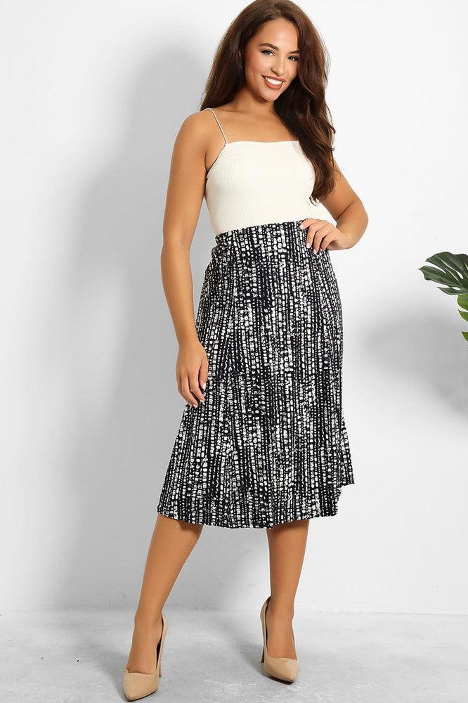 Navy White Peble Print Midi Skirt-SinglePrice