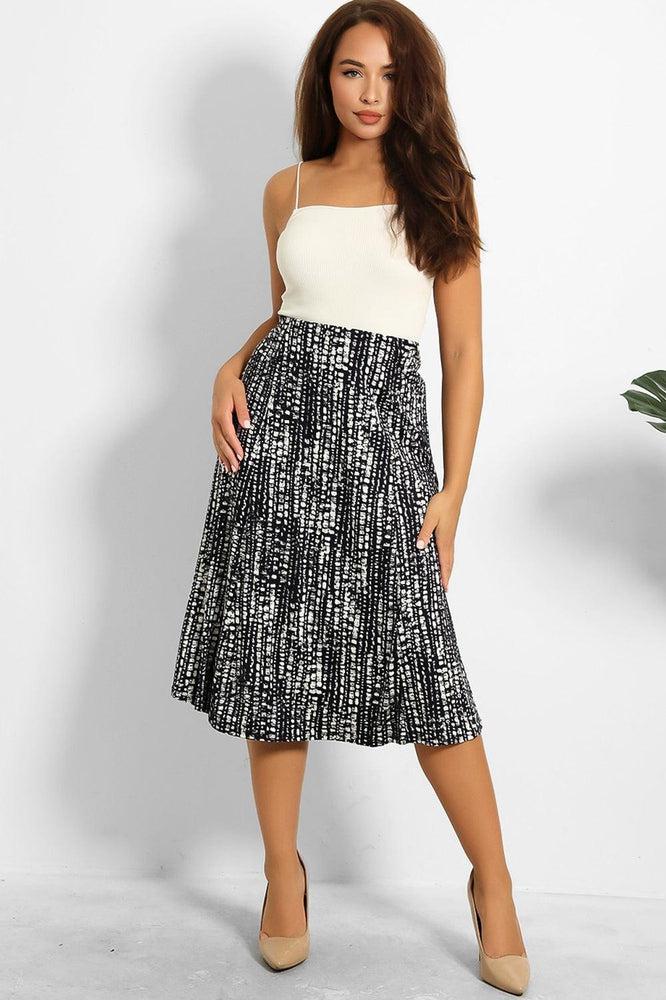 Navy White Peble Print Midi Skirt-SinglePrice