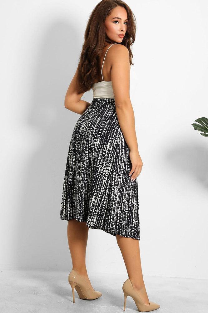 Navy White Peble Print Midi Skirt-SinglePrice