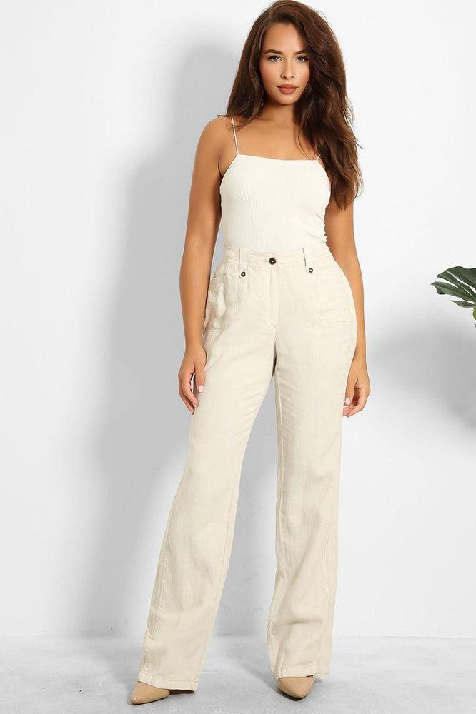 100% Linen High Waist Smart Trousers-SinglePrice