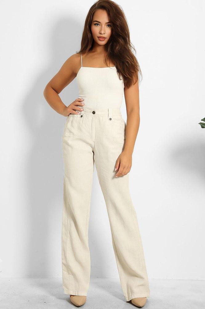 100% Linen High Waist Smart Trousers-SinglePrice