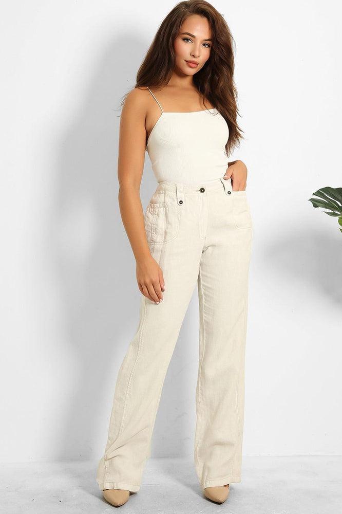 100% Linen High Waist Smart Trousers-SinglePrice