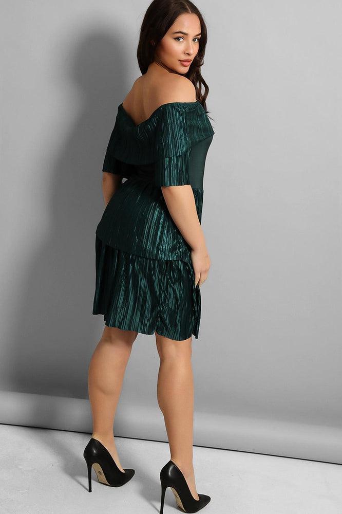 Macro Pleat Frills Off Shoulder Slinky Dress-SinglePrice