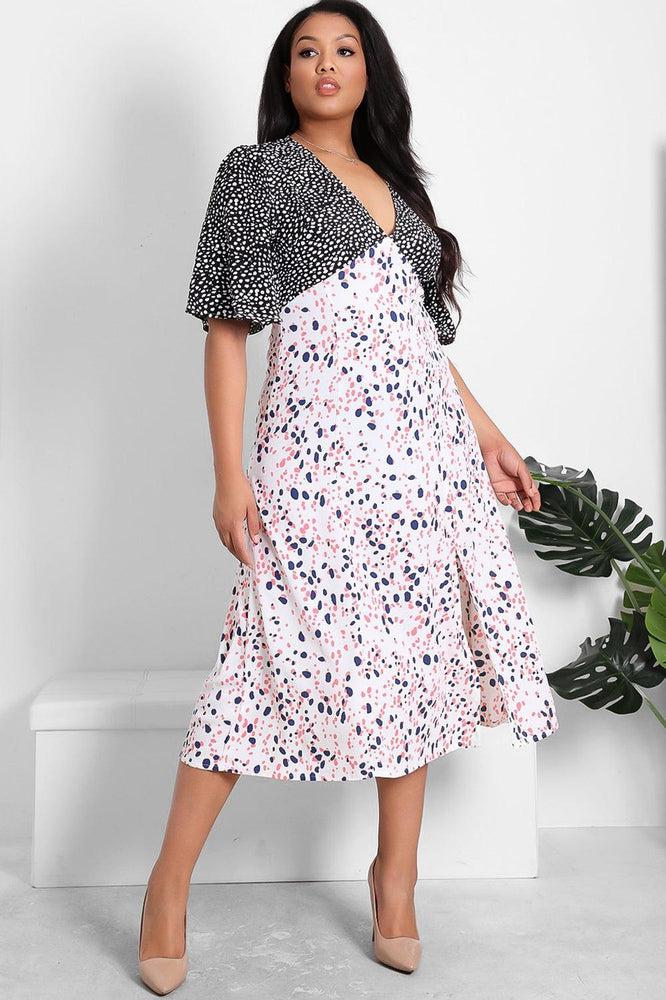 Contrast Panels Dotted Midi Dress-SinglePrice