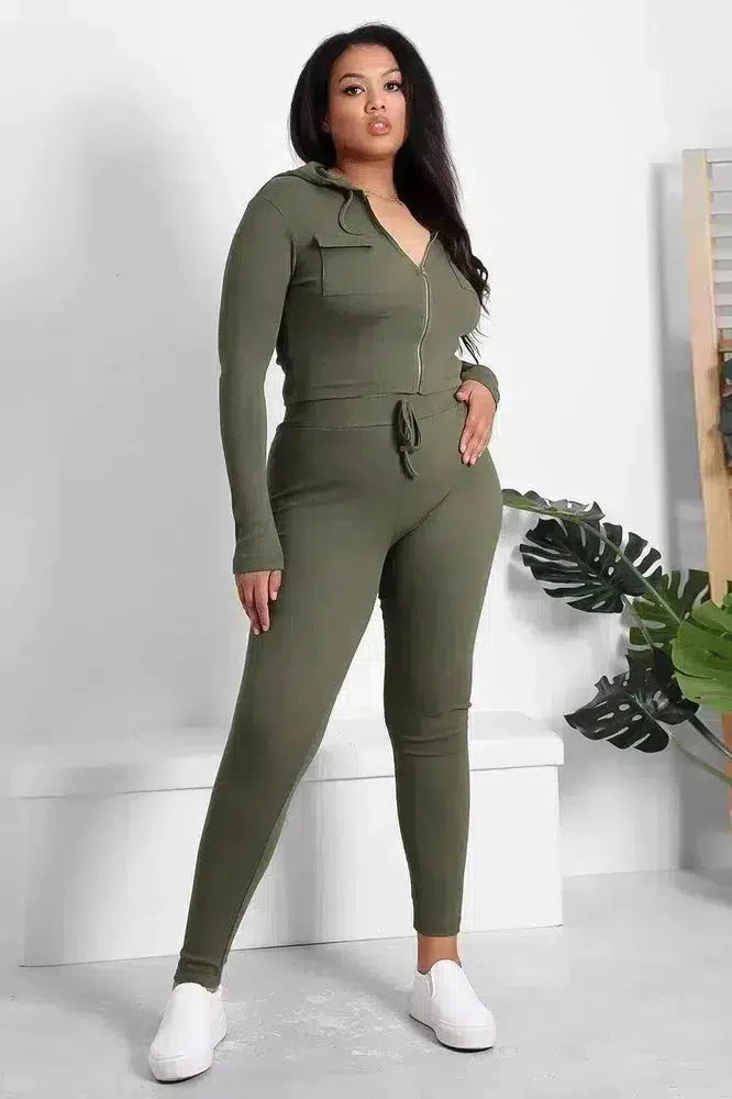 Zipped Cropped Hoodie Top And Leggings Set-SinglePrice