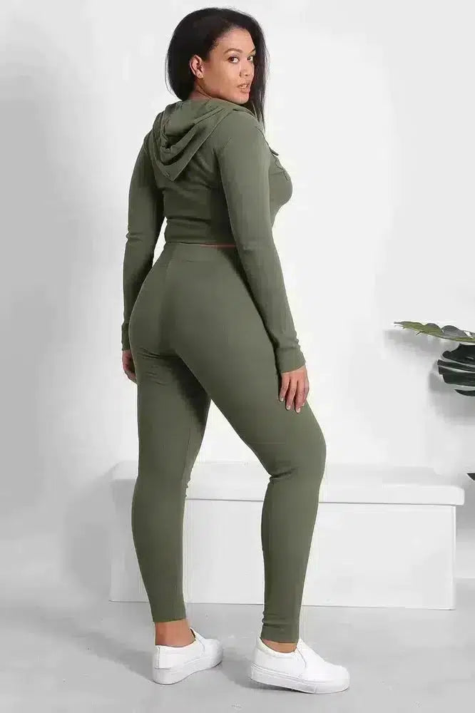 Zipped Cropped Hoodie Top And Leggings Set-SinglePrice